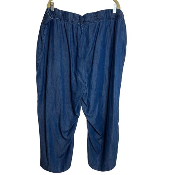 Calvin Klein Womens 3X Cropped Pants Blue Chambray Lyocell Self Tie Belt Pockets - Picture 3 of 5